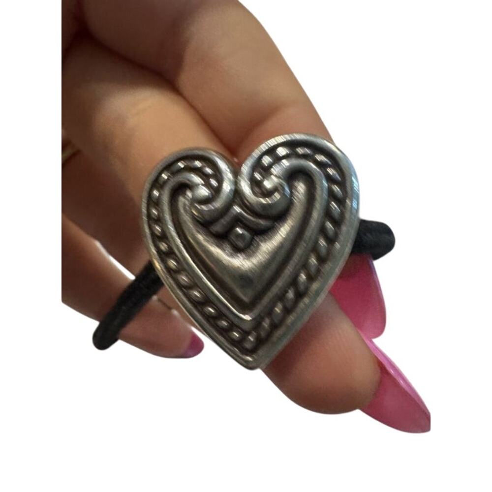 Brighton Black Stretch Hair Tie Rubberband Bracelet Set with Silver Heart Charm